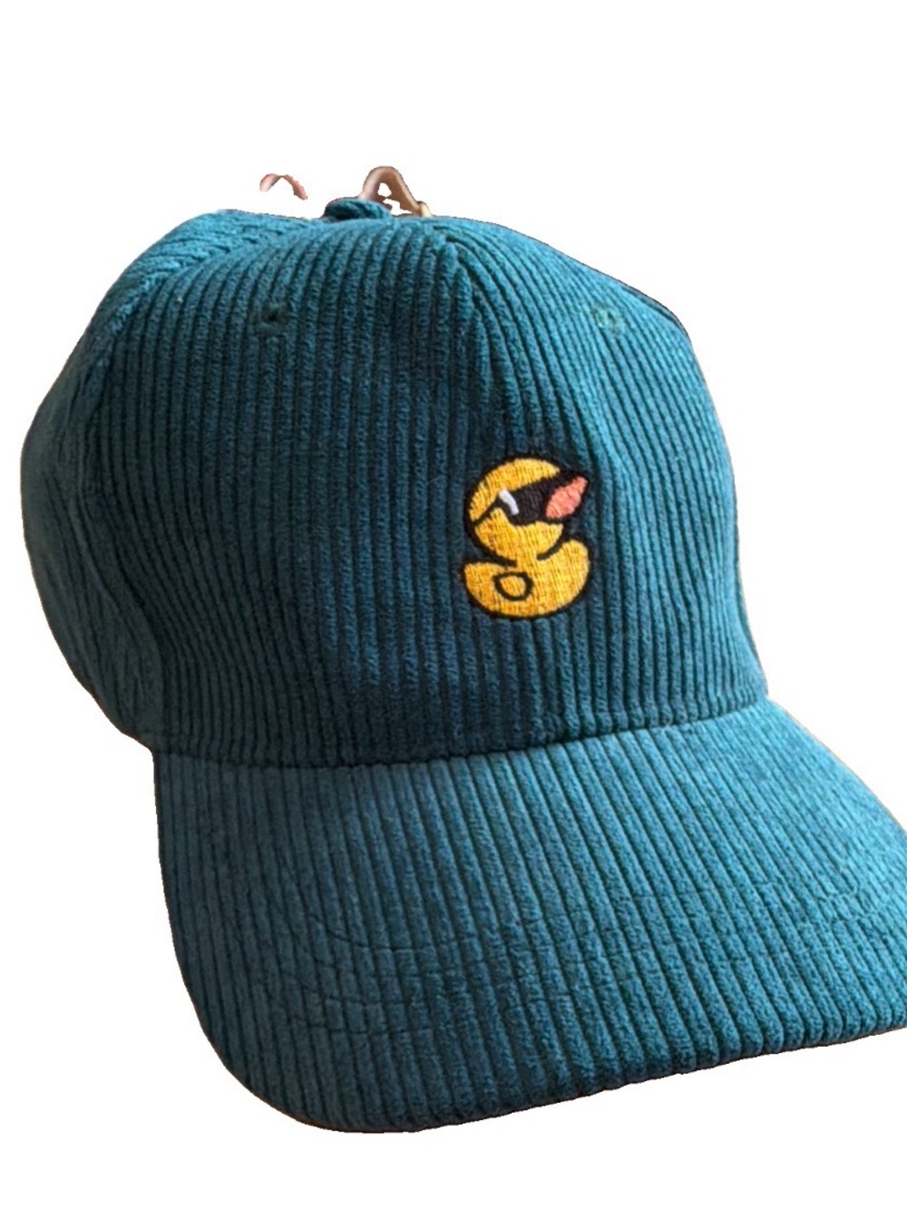 Teal Corduroy Cap with Yellow Duck Embroidery